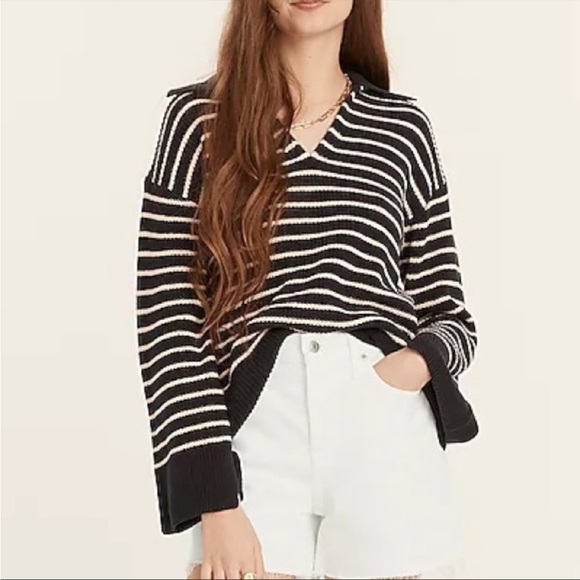 J Crew Relaxed Collared Sweater in Stripe Navy Blue Size M - Picture 10 of 10